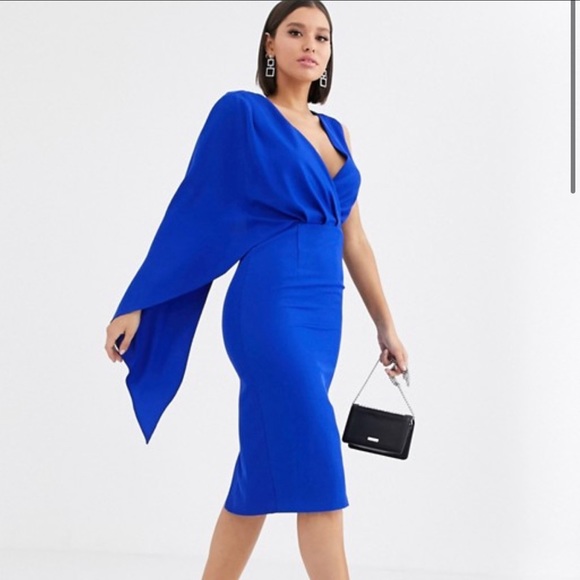 one shoulder caped midi dress - Picture 3 of 5